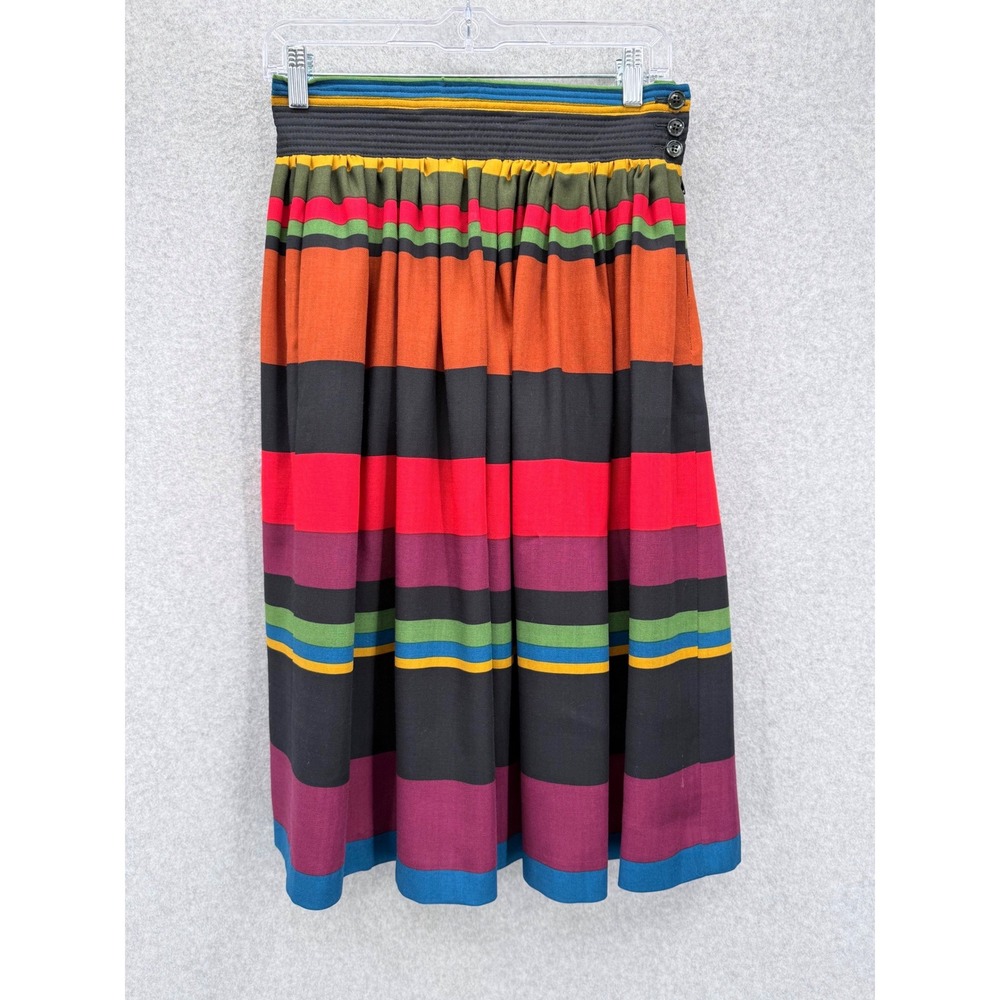 Valentino Miss V Skirt Women 44 Multicolor Striped Wool Pleated Vintage Italy